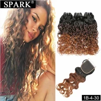 spark ombre brazilian human hair water wave human hair bundles with closure 100 remy human hair closure with bundles for black