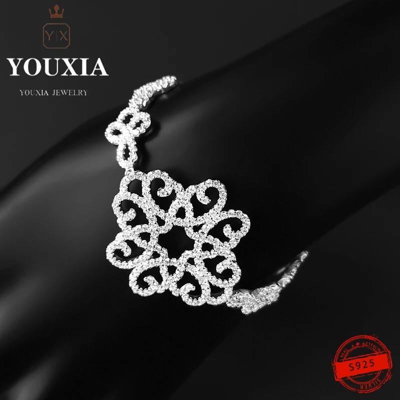 

925 Sterling Silver Custom Arabesque Bracelet Flower Free Adjustment Jewelry Couple Holiday Love Gift Personalized Shine Jewelry