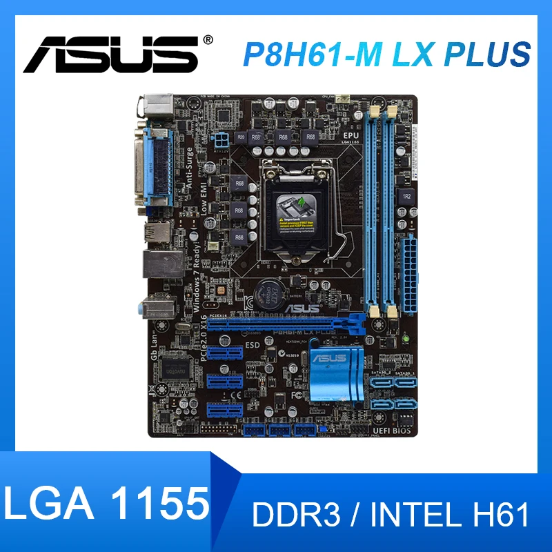 

Asus P8H61-M LX PLUS LGA 1155 Motherboard DDR3 16GB Intel H61 PCI-E 2.0 USB2.0 uATX Placa-mãe for Core i3-3220T i5-2390T cpus