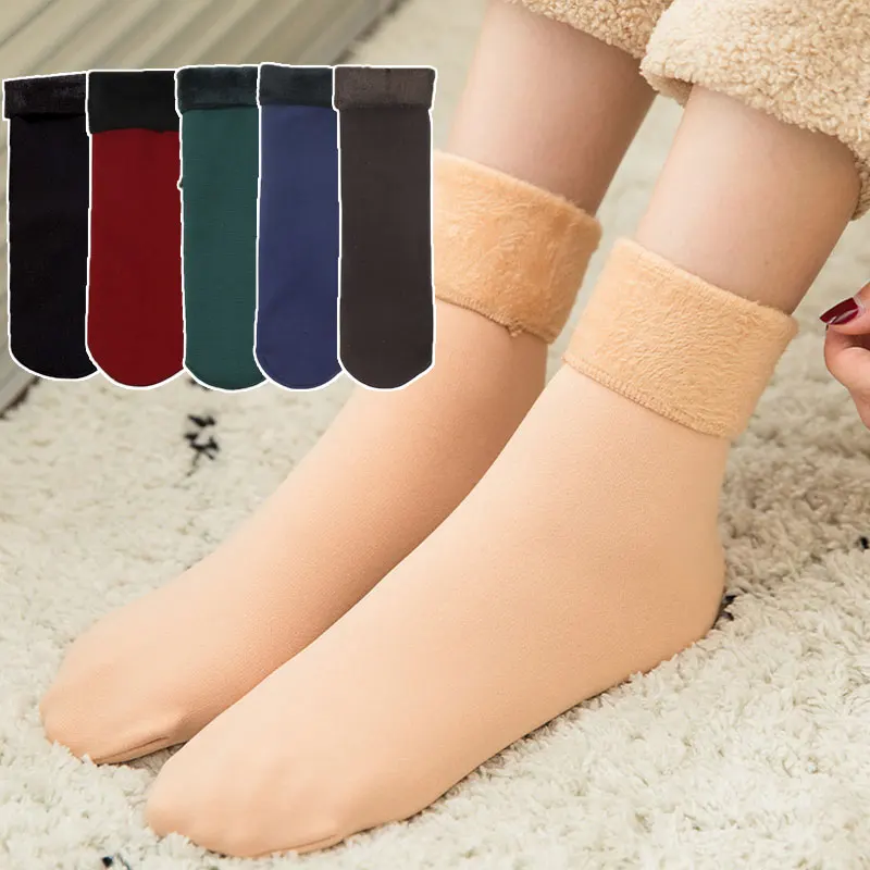

Thicken Thermal Socks Women's Warm Socks Outdoor Snow Sleeping Socks Velvet Simple Pure Color Seamless Floor Winter Boots