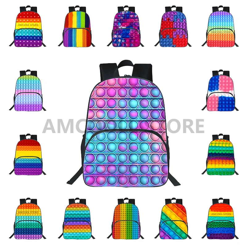 

Can Not Pop It HD Printed Backpack Decompression Design Bag Anime Cute Rainbow Popp Fidget 3Pc Bookbag Schoolbag Christmas Gift