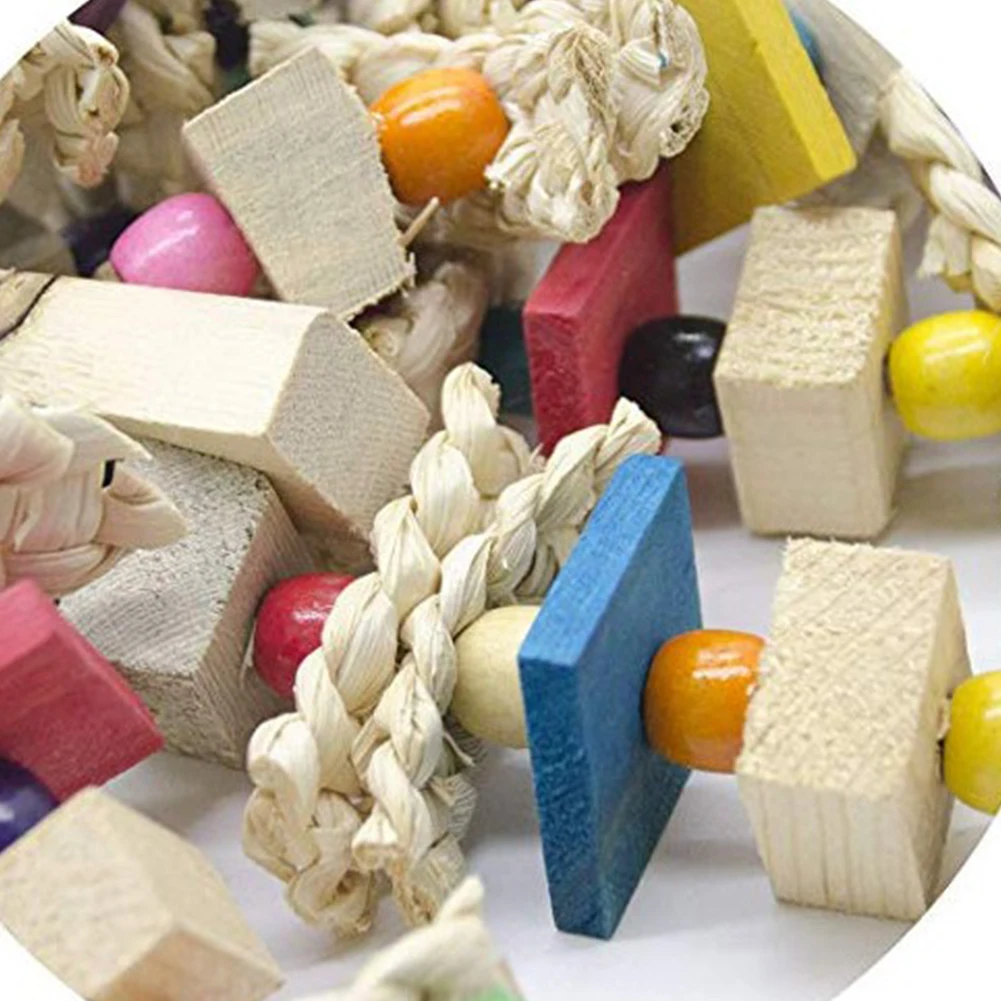

Cage Pendant Blocks Knots Non Toxic Hanging Decoration Teeth Grinding Parrot Chewing Toy Training Accessories Natural Wood Funny