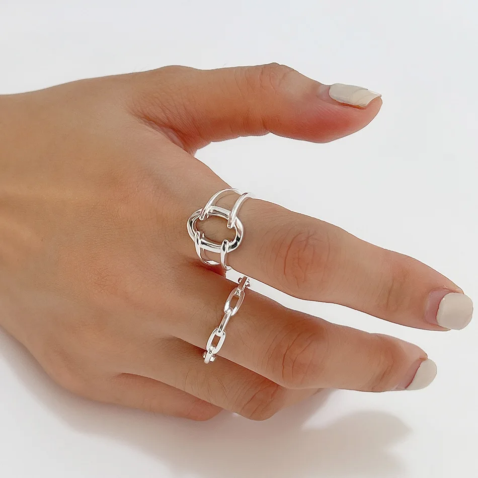 

LouLeur Design 925 Sterling Silver Ring Geometry Chain Rings For Women Luxury Ring 2021 Trend Silver 925 Jewelry Fashion Gift