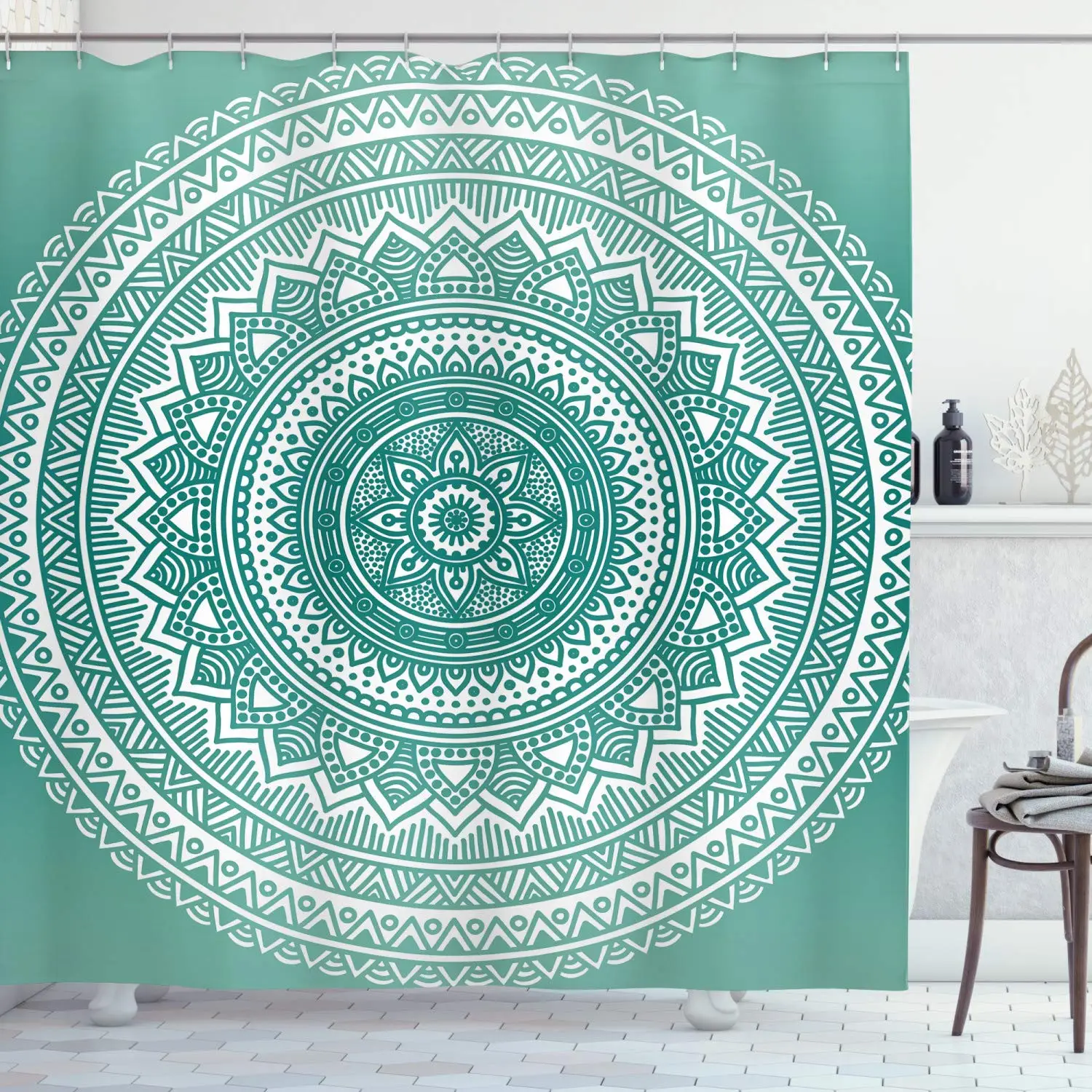 Темно бирюзовый Омбре занавеска для душа Мандала узор бохо стиль цветочные точки