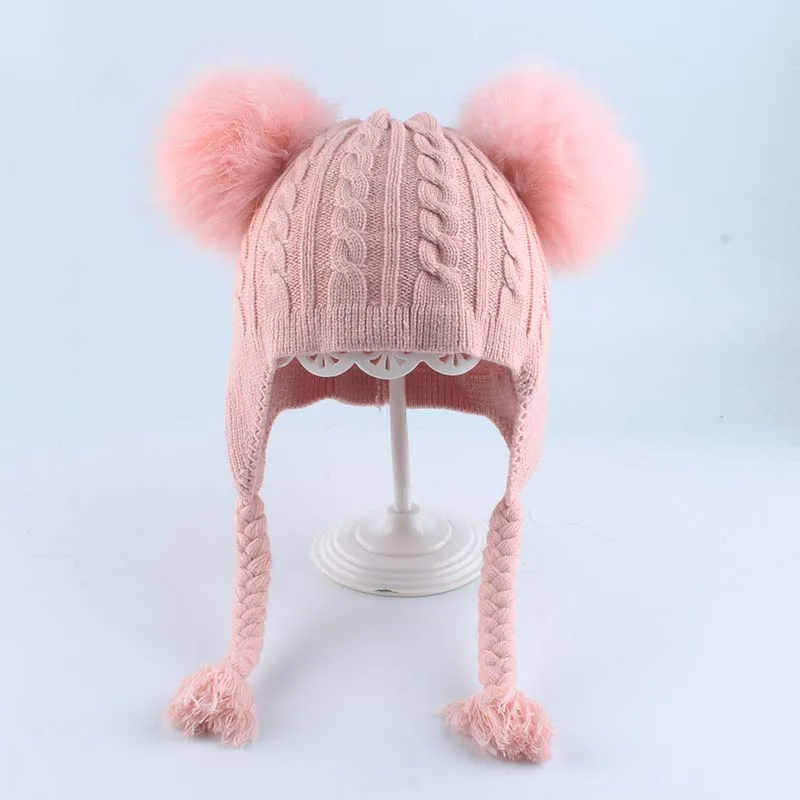 Детская шапка с помпоном для мальчиков и девочек теплая мягкая вязаная ушанка