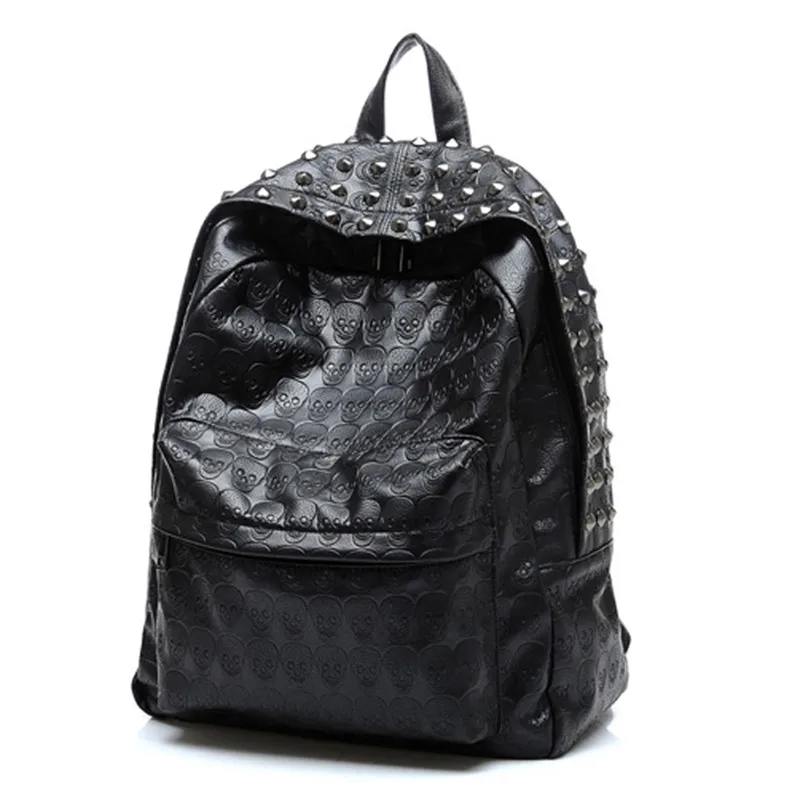 

Women Big Good Leather Backpack Rivet Daily skull Black Backpack For Teenager Girls Schoolbag Casual Travel Rucksack