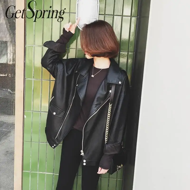 Getвесенние женские Куртки из искусственной кожи свободные короткие большие