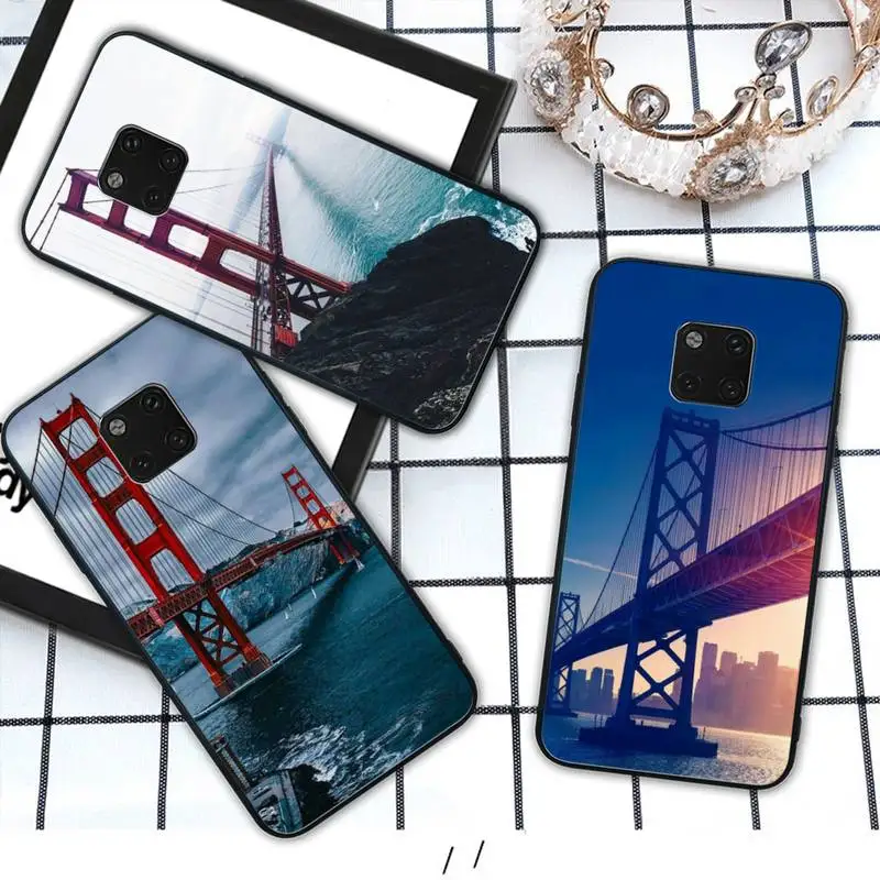 Yinuoda Золотые ворота мост черный мягкий чехол для мобильного телефона Huawei mate 9 10 20 30