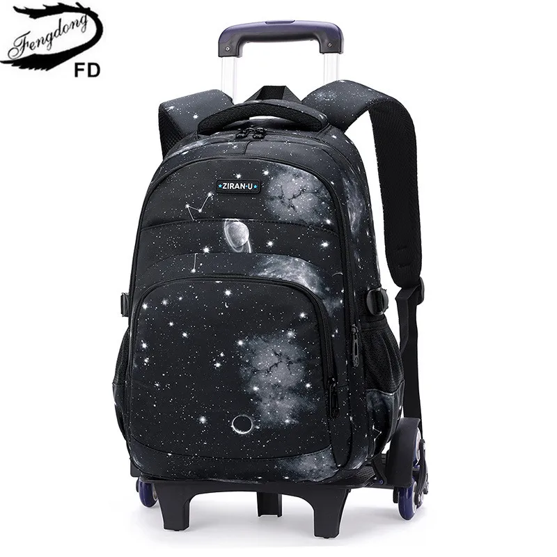 Мужской рюкзак на колесиках Fengdong, серый или черный школьный рюкзак на колесиках, со съемной тележкой, осень
