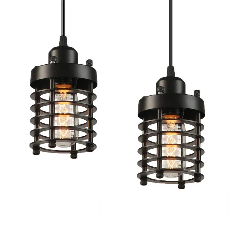 LED Industrial Pendant Light E27 Edison Caged Hanging Lights Retro Loft Lighting Fixture For Kitchen Home Bedroom Living Room