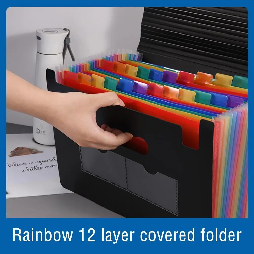 

Rainbow Color 12-layer Folder With Lid Extended Storage Box File Folder Office Supplies Storage