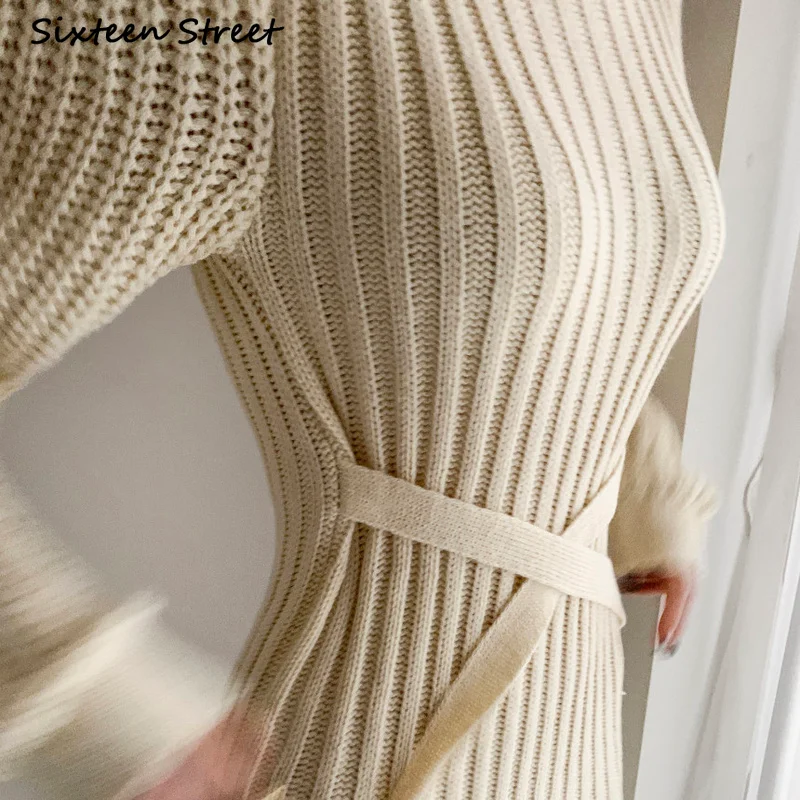 Женское шерстяное платье-макси элегантный свитер-водолазка с