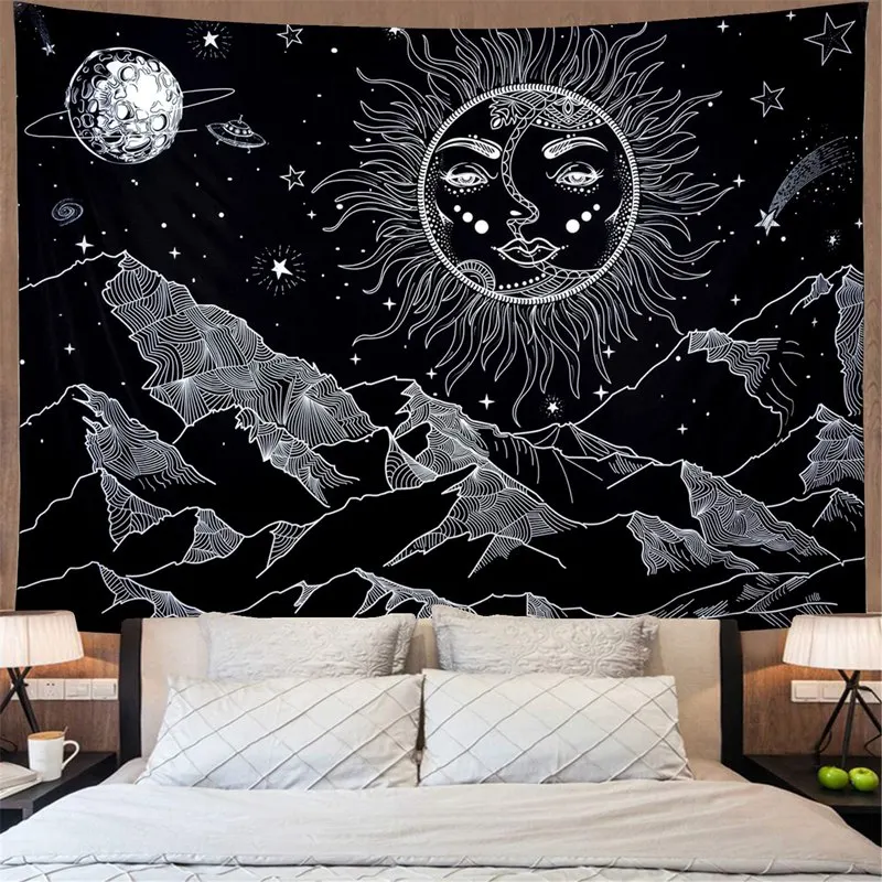 Индийский гобелен с мандалой настенный подвесной солнцем луной таро Настенный