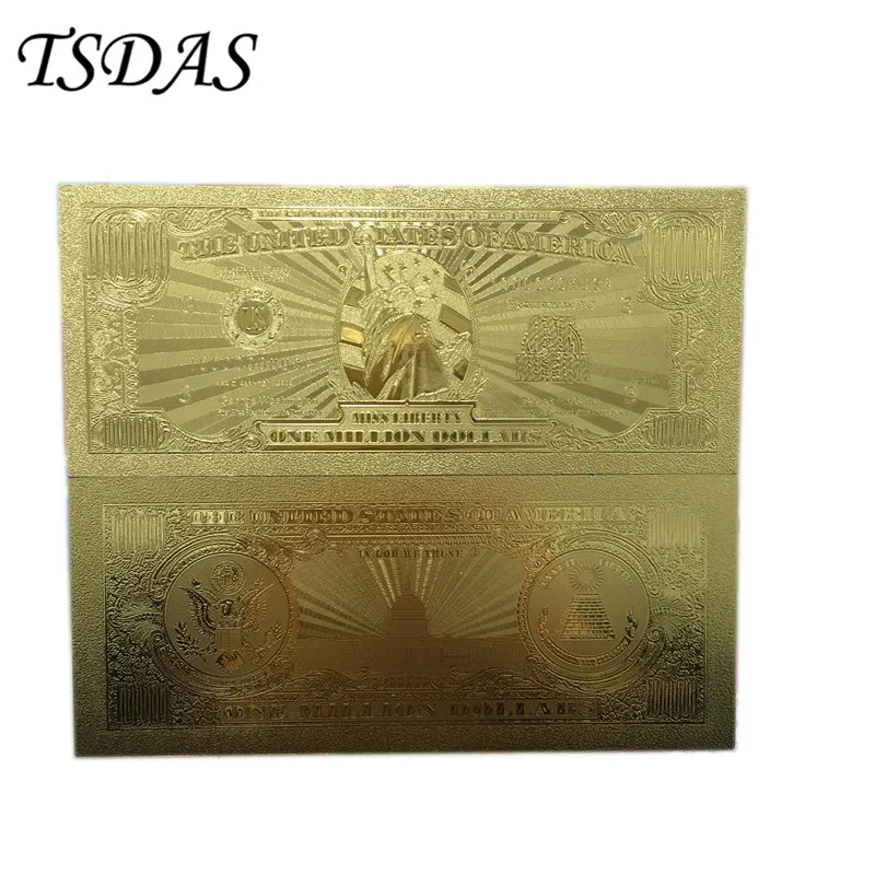 America Souvenir USA 1 Million Dollars Bill 24K Gold Banknote Fake Us Money 99.9% Foil Collection 10pcs/lot | Дом и сад