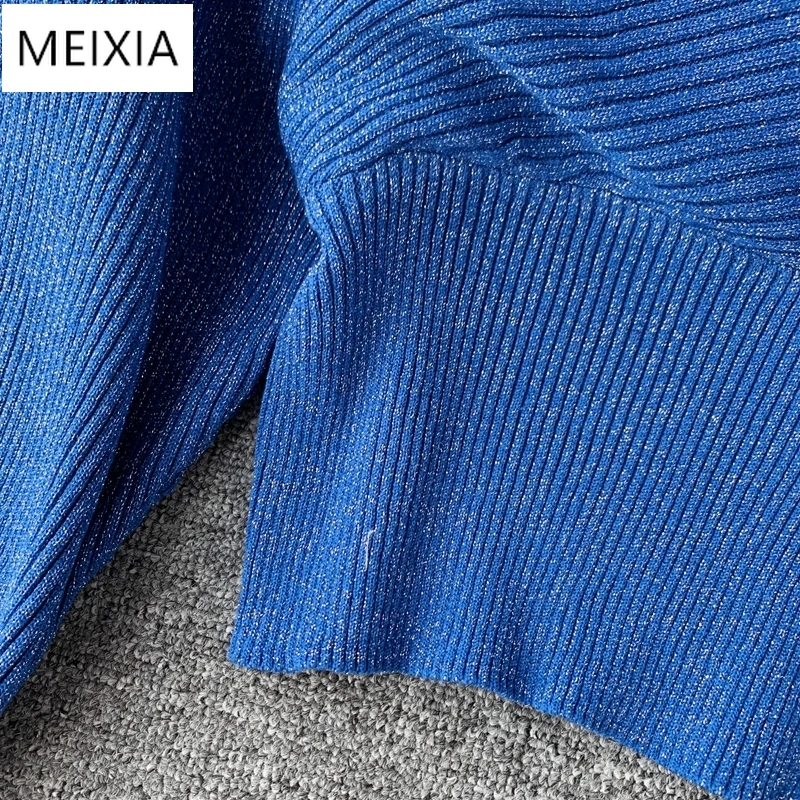 

Women's high waist bright silk knit bag hip skirt two-piece fashion V-neck sweater bat sleeve two-piece Women's Sets