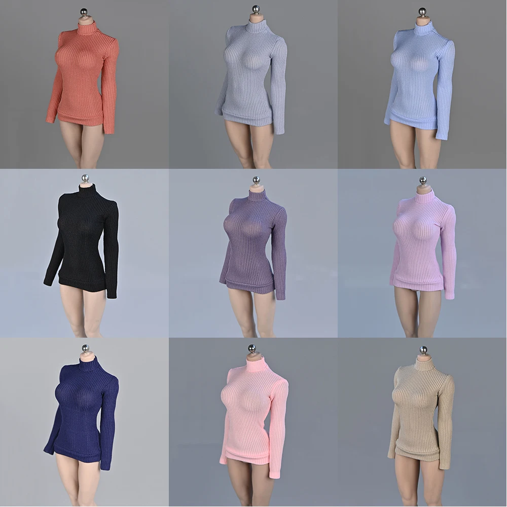 

1/6 Scale Female Sexy Dress Candy Color Turtleneck Sweater Skirt Knit Tight Dress for TBLeague Ph Action Figure Accessory