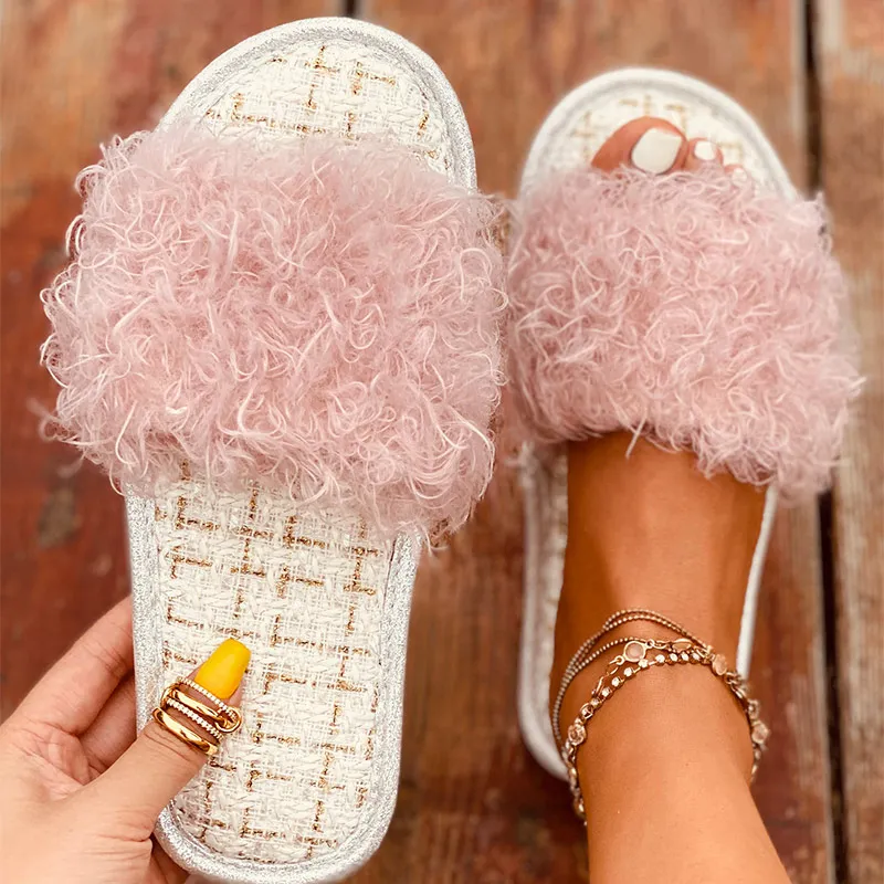 

Women Warm Indoor Slippers Ladies Short Furry Plush Winter Shoes Female Causal Soft Bottom Non Slip House Comfort Woman Slipper