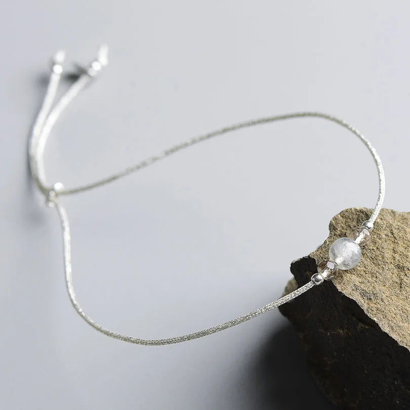 Minimalist Clear Moonstone Bracelet Simple Thin Rope With Natural Crystal Silver Beads Bracelets For Women Adjustable Jewelry | Украшения и