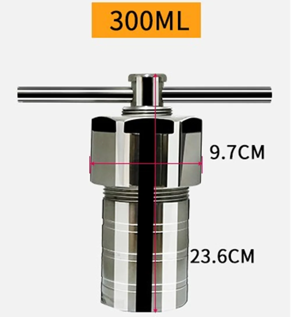 Гидротермальный автоклавный реакторный емкостной сосуд Синтезирующий сосуд с линией из ПТФЭ 3 МПа 392℉ (200℃) 300 мл включен.