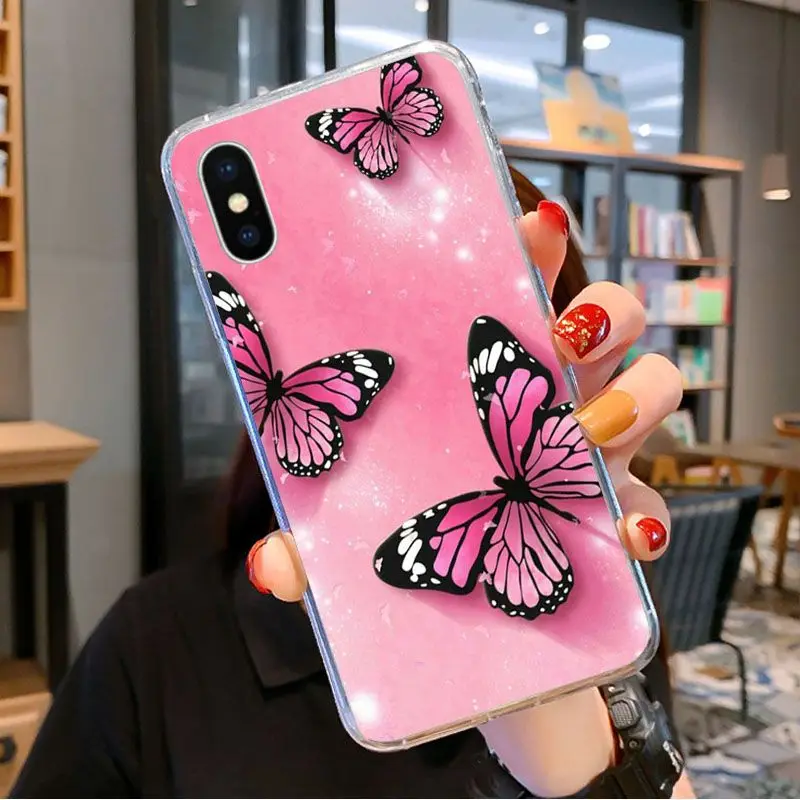 Прозрачный мягкий чехол из ТПУ С Рисунком бабочки для телефона iPhone 11 pro XS MAX 8 7 6 6S