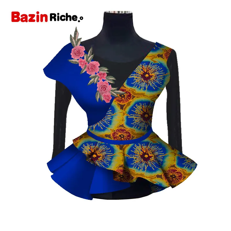 Африканские блузки для женщин V ожерелье с аппликацией Анкара Стиль без рукавов