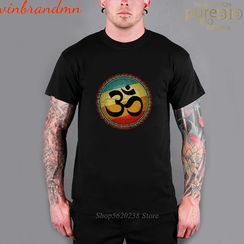 

Om символ Винтажная Футболка ом АУМ символ одежда для мужчин забавная 100% хлопковая футболка религиозная вера Мужская футболка с коротким ру...
