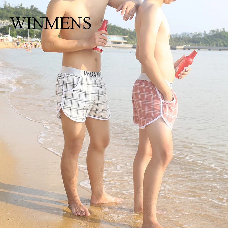 Men's Arrow Pants Pocket Underwear WOXUAN Brand Colorful Plaid Casual Man Boxer Shorts Big Pouch Inside Gay Comfortable Trunks