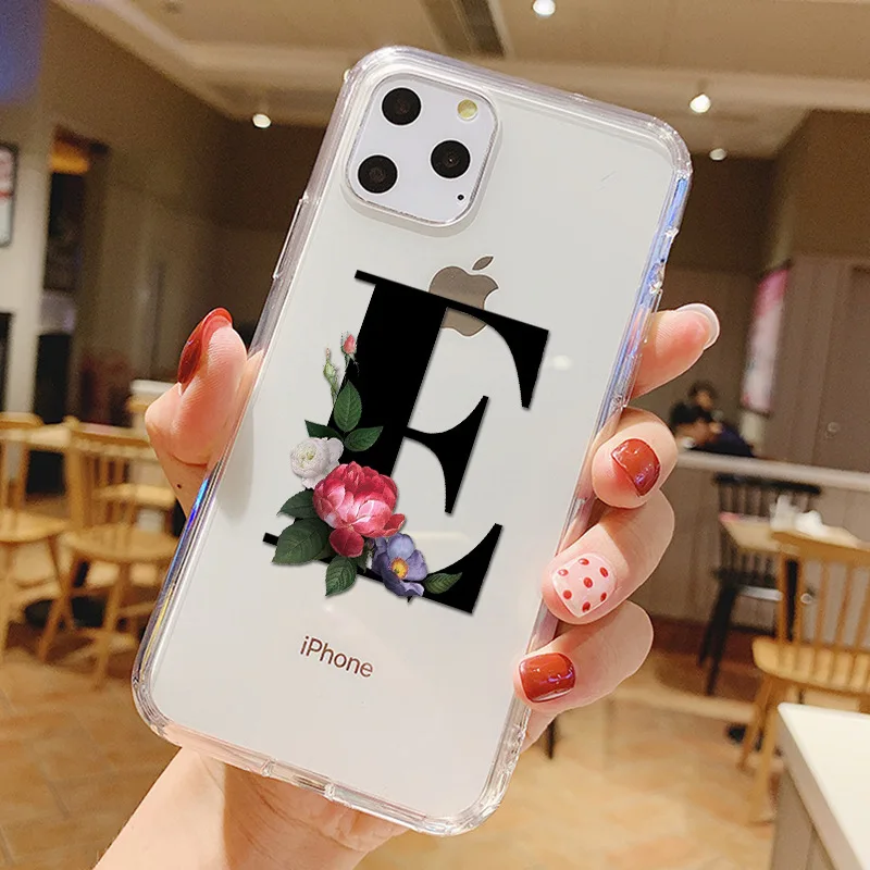 

Custom English 26 Alphabet flowers A TO Z Clear Silicone Phone Cover Cases for iPhone 11 12 Pro MAX Mini 5.4 6.7 Soft TPU Shell