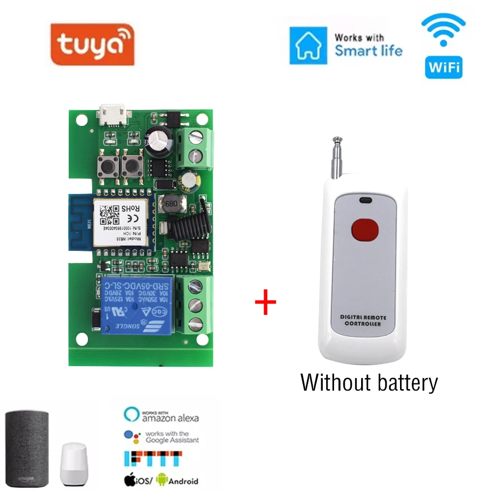 

wifi relay 1CH switch DC/AC 12V 24V 32V relay switch timing garage door switch Alexa Google home support RF