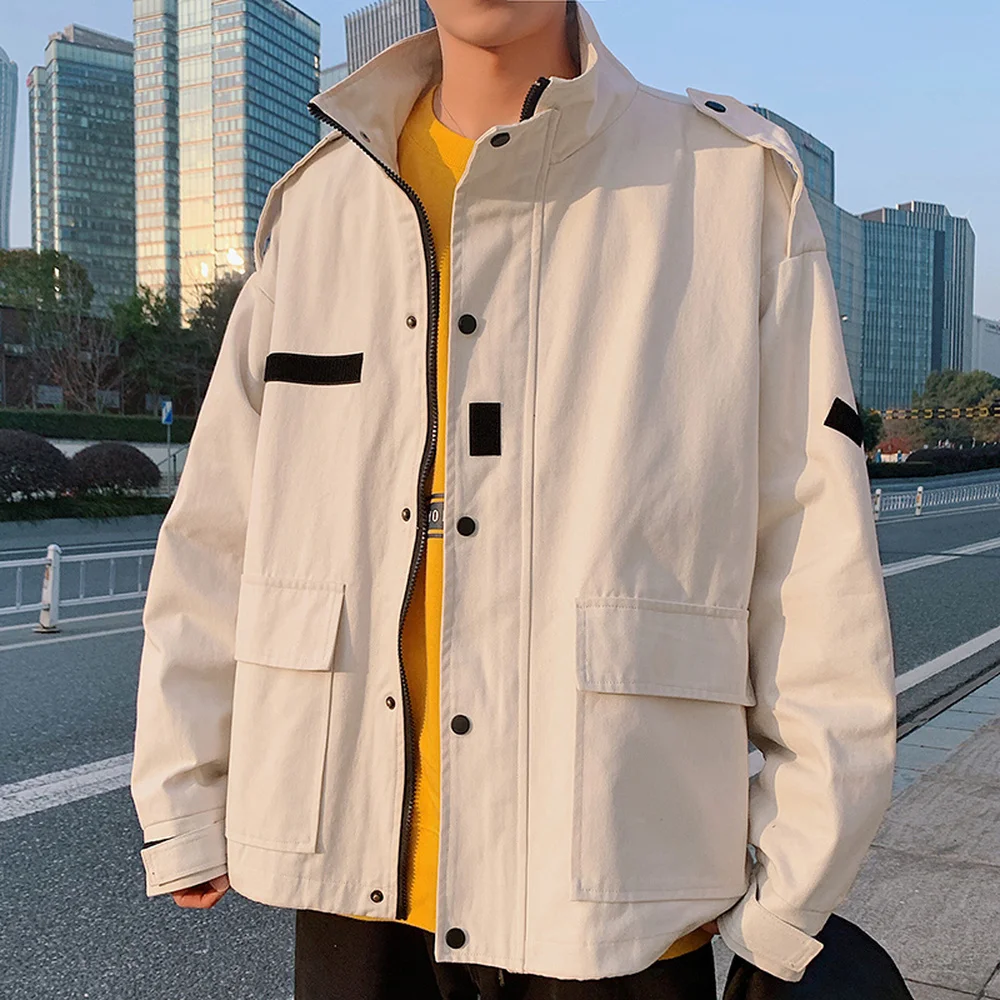 2019 New Men's Fashion Oversize Bomber Tooling Jacket Loose Casual Spring Autumn Solid Color Big pocket Coats Large Size M-5XL |