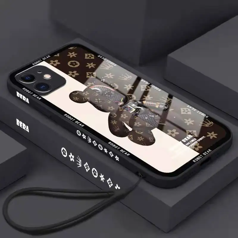

Cute bear Glass phone case For iPhone 13 11 12 Pro Max 12 Mini X XS MAX XR Cover For iPhone 8 7 Plus SE 2020 Liquid glass cover