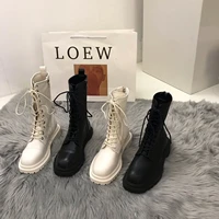 leather ankle boots women boots chelsea plush lining warm soft sole ladies round chunky lace up winter female platform shoes
