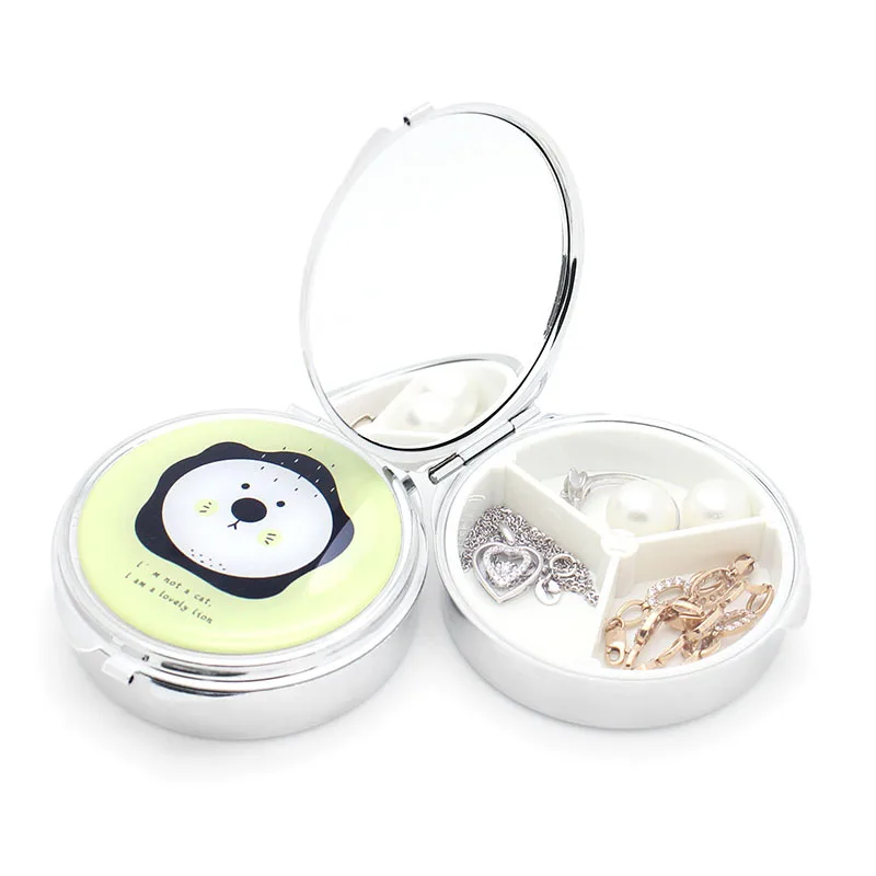 

1pc Simple Fresh 6cm Round Folding 1 Grid 3 Grids Metal Pill Box with Mirro Cute Portable Pill Storage Box Jewelry Box Organizer