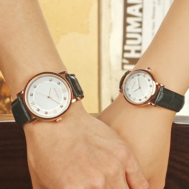 Couple Watch Simple Dial Quartz Watches For Men Women Lovers Crystal Diamond Minimalist Leather Wristwatch Male Female Reloj