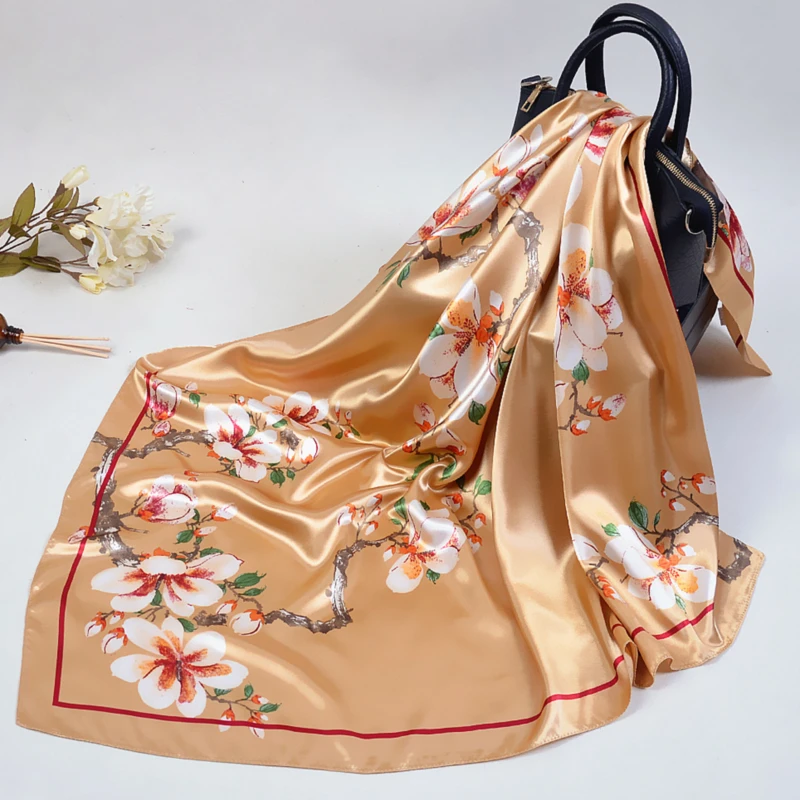

Fashion Silk Satin Square Scarf Women Print Turban Scarves Female Handkerchief Neck Scarves For Lady 90*90cm