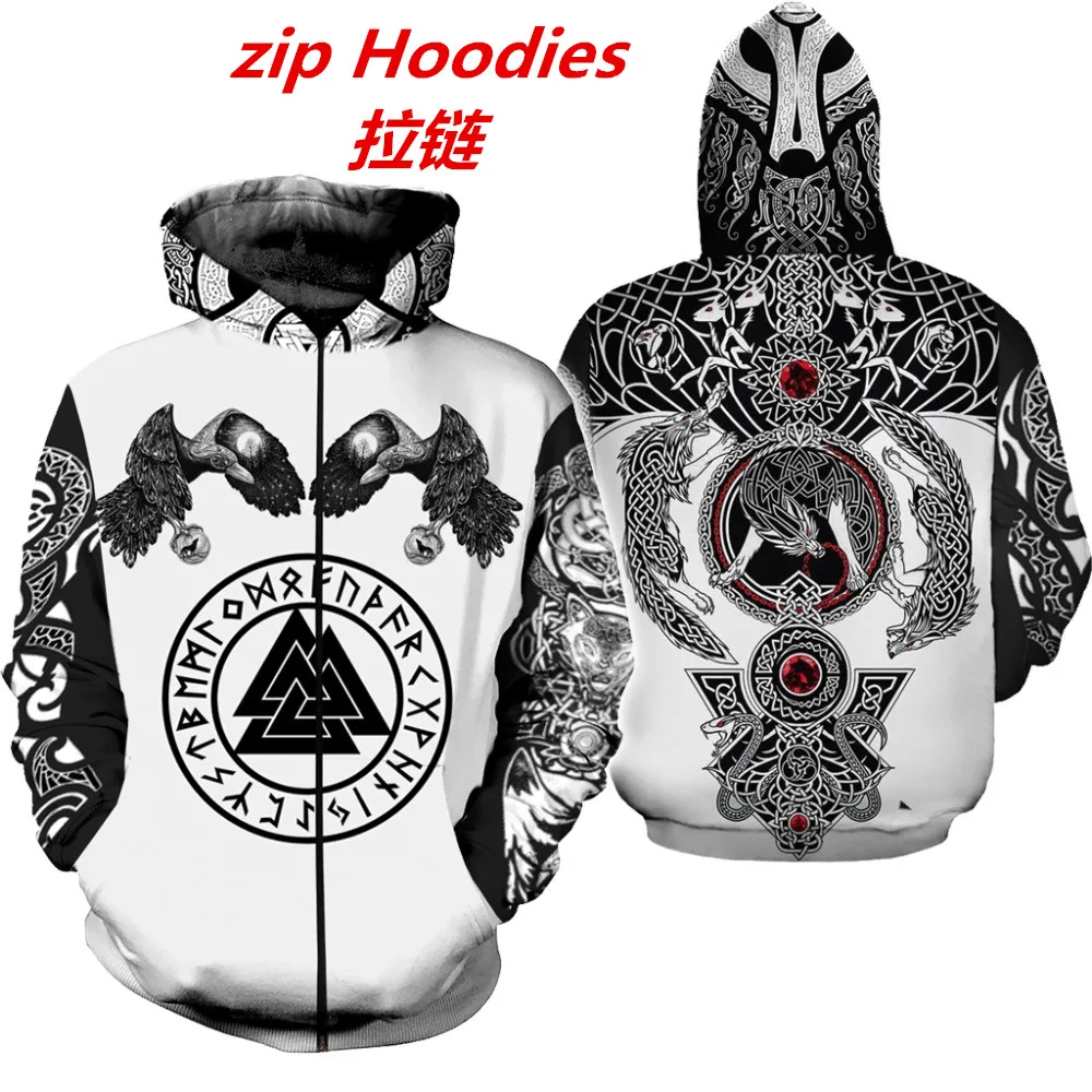 2020 символ викингов татуировки Ворон 3D печатная мужская толстовка с капюшоном в