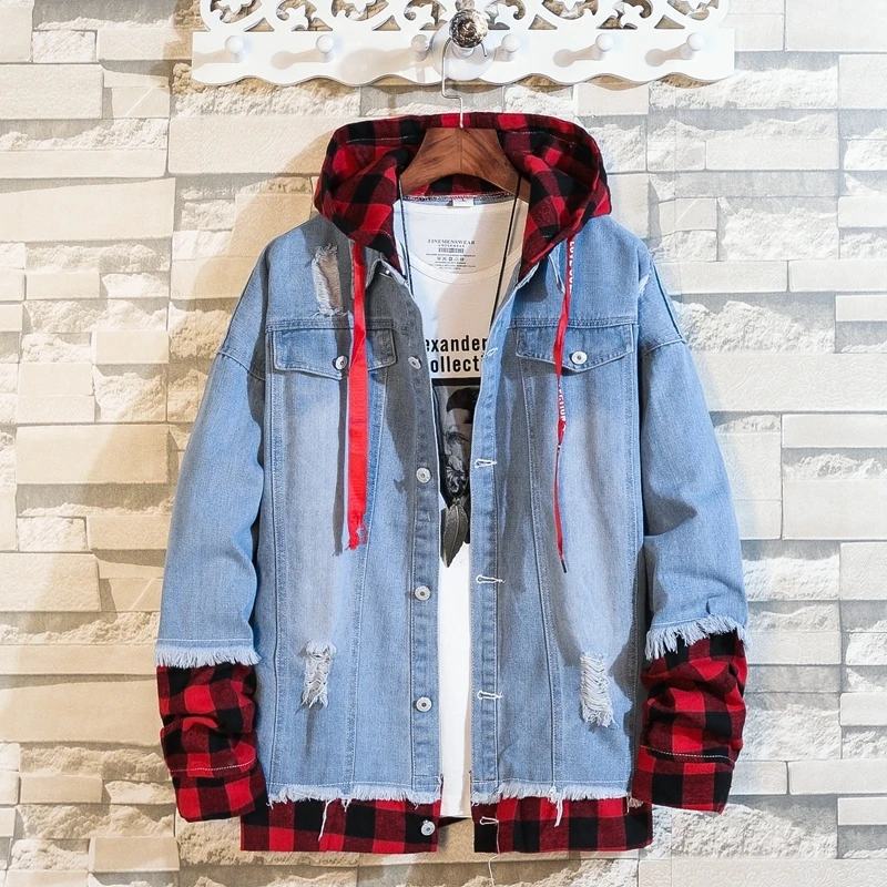 

Men Denim Jacket Streetwear Hip Hop Men's Hooded Jean Jackets Male Casual Loose Outerwear 2021 New Spring Fashion Slim Fit Coat