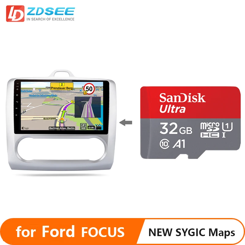 GPS карта для ford focus 2 Mk2 16 ГБ android навигация бесплатные обновления micro SD Европа