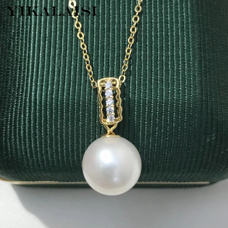 

YIKALAISI 925 Sterling Silver Necklaces Jewelry For Women 9-10mm Round Natural Freshwater Pearl Pendants New Arrivals Wholesales