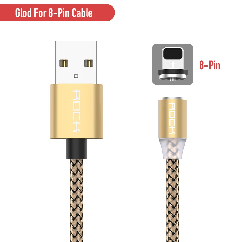 Магнитный кабель ROCK Micro usb type-C кабель для iPhone 11 Pro Max 8 samsung Xiaomi 1 м Быстрая зарядка магнитное зарядное устройство USB кабели - Цвет: Gold For iPhone