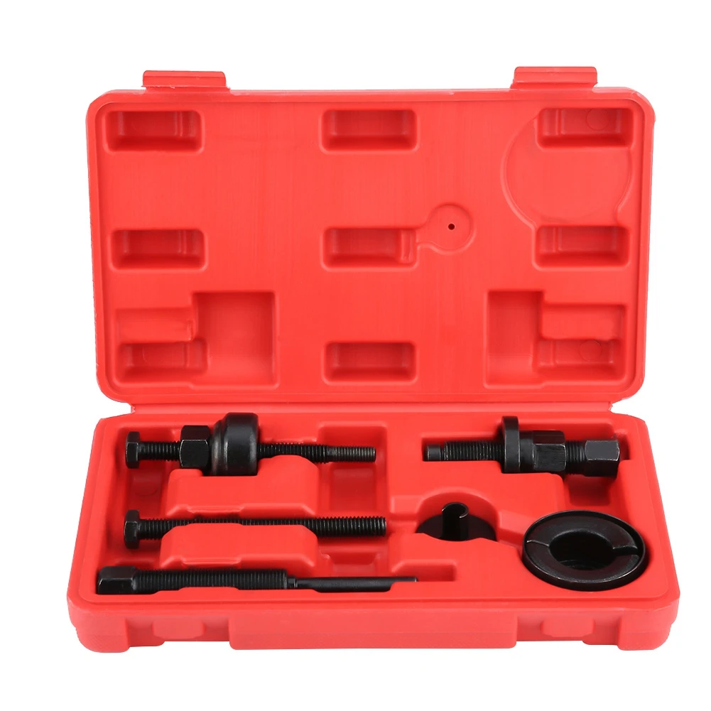 

6 Pcs Black Power Steering Pump Pulley Kit Puller Remover Installation Tool Set for GM Ford C2 C111 easy transport and storage