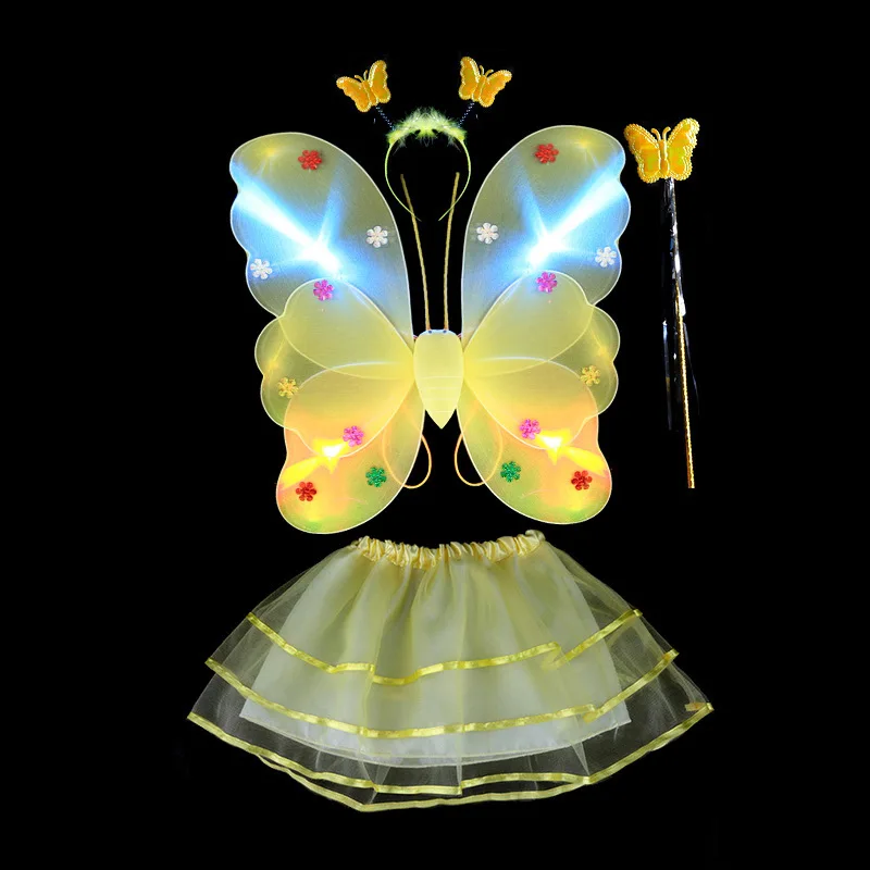 Hot Princess Blinking LED Butterfly Wing Headband Fairy Wands Skirt Kids Girls Performance Props Halloween Glow Party Supplies | Дом и сад