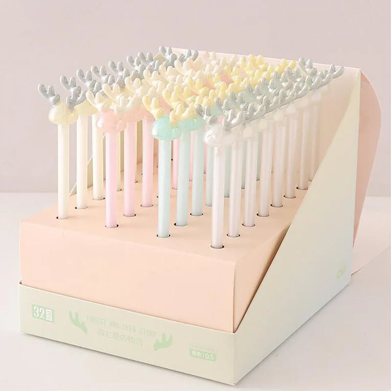 

32 pcs/lot Creative Reindeer Gel Pen Cute 0.5 mm black Ink Signature Pens Promotional Gift School Supplies