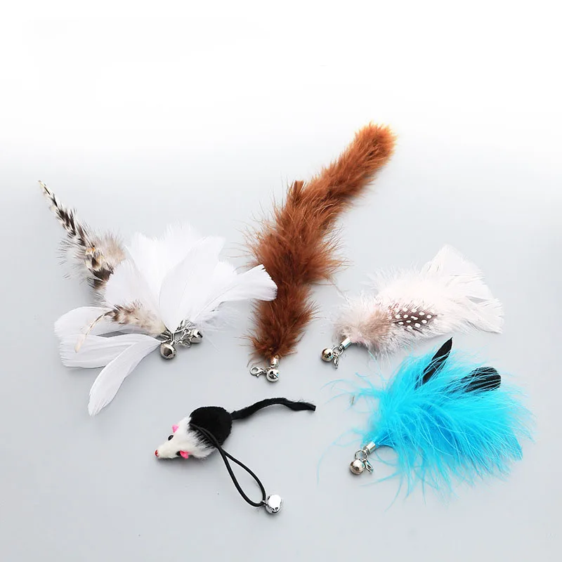6PC Replacement Cat Feather Toy Stick With Bell Teaser Wand Pet Kitten Interactive Retractable Fishing Road | Дом и сад