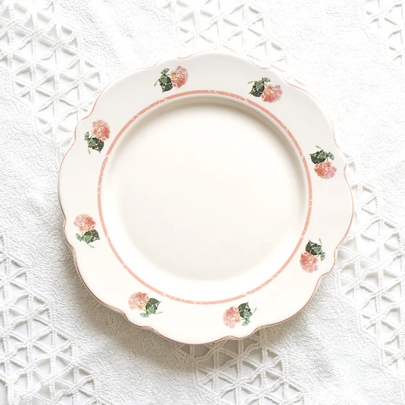 Ceramic plate Vintage Flower Pattern Lace Design European Simple Household Small Steak dessert Coffee Cup Set kitchen acce | Дом и сад