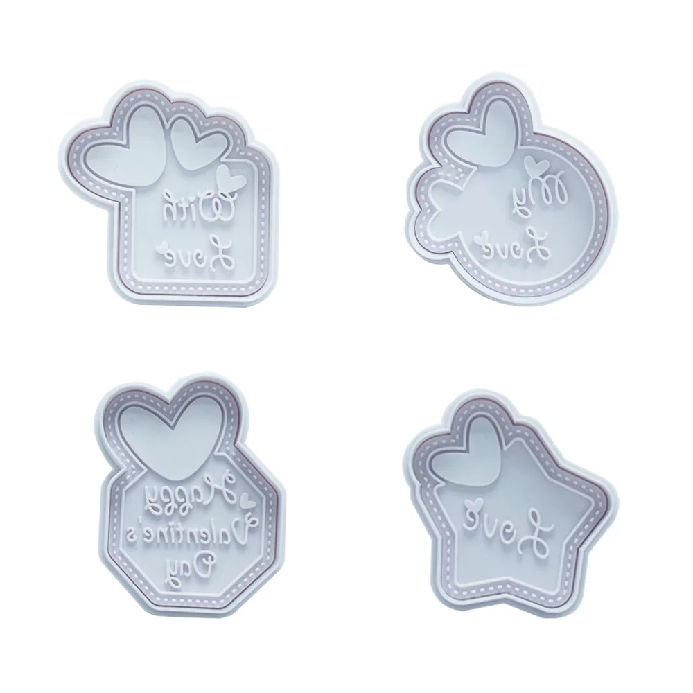 New Valentine Themed Cookie Plunger Cutter Heart Love Five-pointed Star Diamond Shape Pressing Embossed Mould Cake Molds | Дом и сад