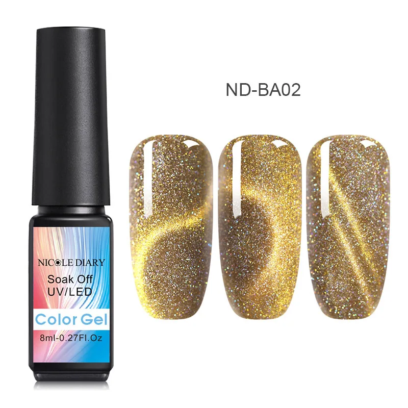 8ML ND-BA02 Николь дневник солнцезащитные очки "кошачий глаз", гель, лак для ногтей, 9D голографическая Хамелеон для использования с магнитом био-Гели Soak Off УФ-лак для ногтей Гель-лак, Длительное Действие, 8/косметика парфюмерия диспенсер 5 мл - Цвет: 8ML ND-BA02
