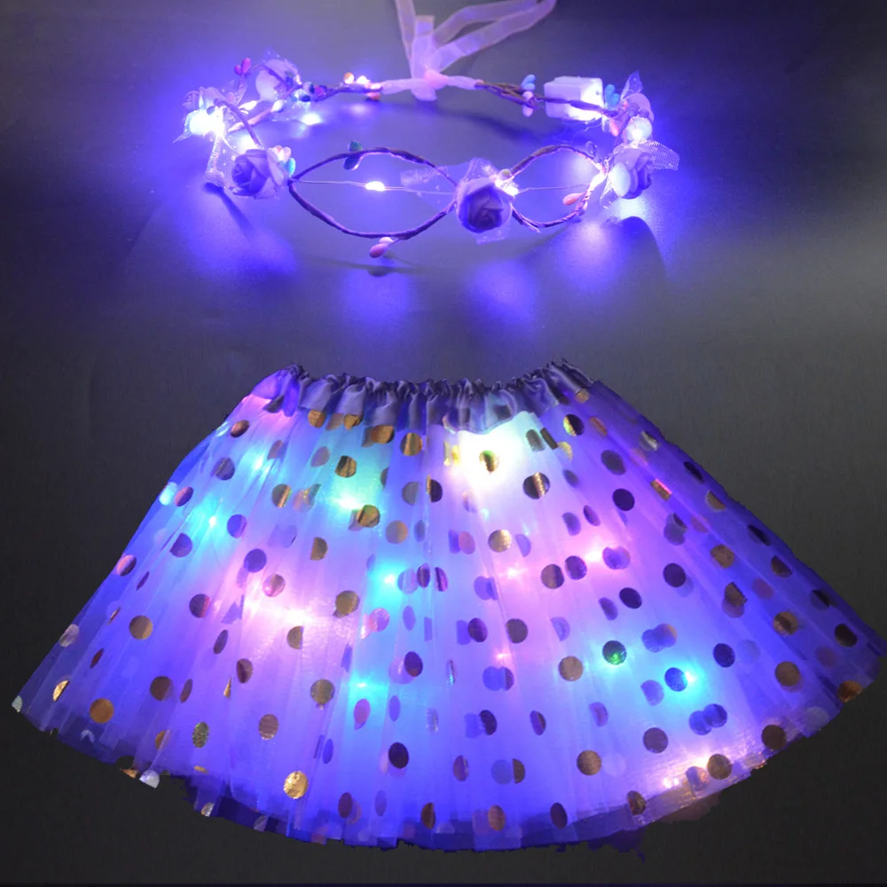 Платье пачка принцессы для девочек Юбка с цветочный венок ободок комплект