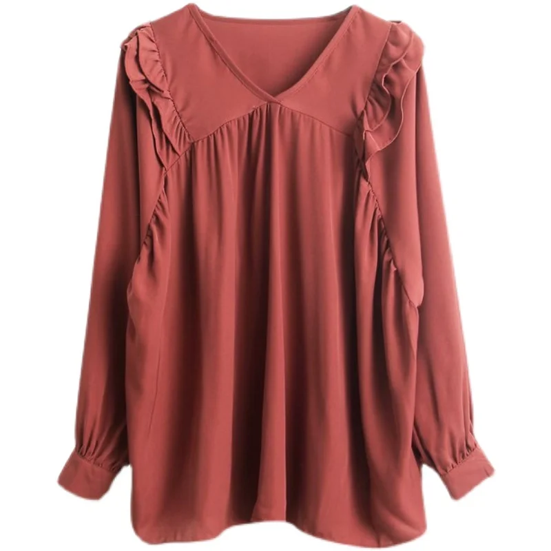 

To film the spot with spring han edition pure color v-neck long-sleeve shirt female shirts