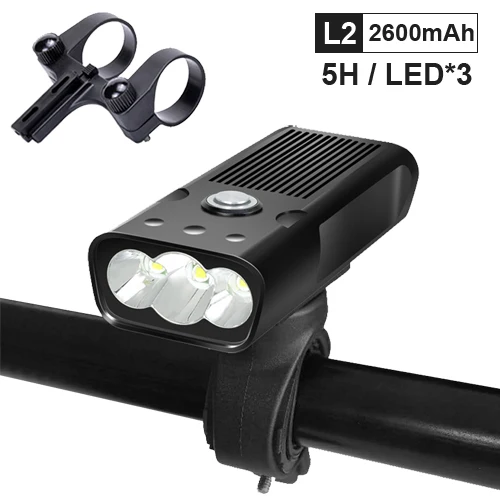 L2 5 hours 3 LED Светильник NEWBOLER 5200 мА/ч для велосипеда, USB, MTB, велосипедный светильник, T6 L2, 2400 люмен, светодиодный фонарь, головной светильник, кронштейн, велосипедная передняя лампа - Цвет: L2 5 hours 3 LED